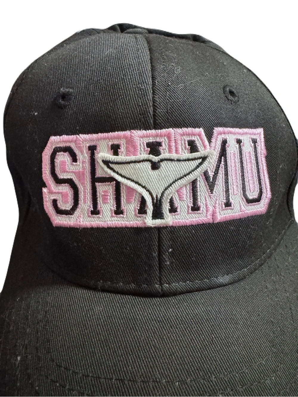 Vintage SeaWorld Shamu Youth Hat Black Pink Whale Tail Velcro Adjustable Cap